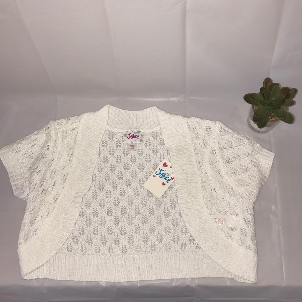 NEW Justice white short sleeve mini shawl/jacket